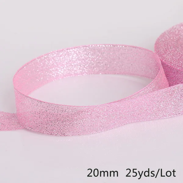 Pink 20mm 25 ярдов разноцветные 20 мм/38 мм ширина с металлическими блестками ленты из органзы для пошива швейных изделий для DIY подарки свадебные украшения - Цвет: Pink 20mm
