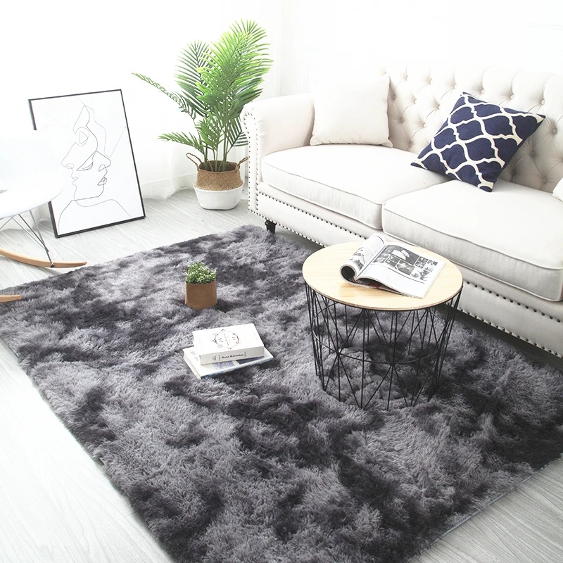 Motley gradient tie-dye carpet European long hair fashion bedroom rug coffee table floor mat Nordic minimalist sofa blanket | Дом и сад