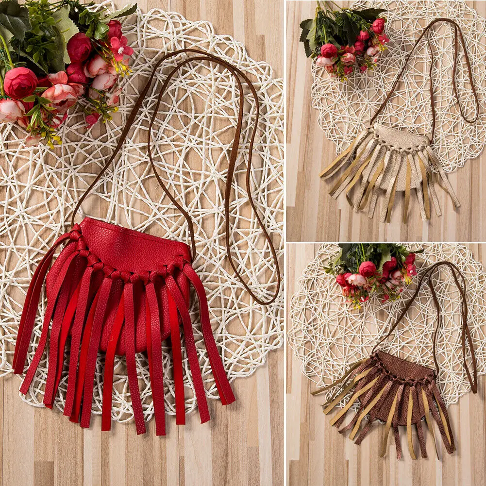 2019 New Kids Baby Children Girls Mini Shoulder Bags Leather Solid Tassels Crossbody Purse Gifts | Детская одежда и обувь