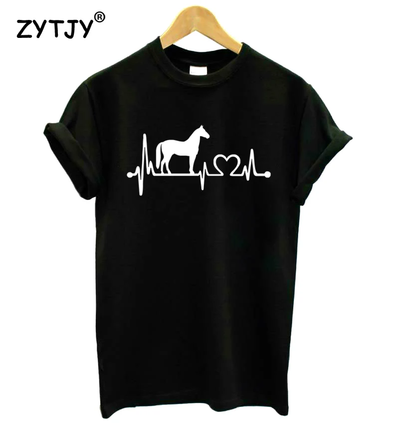 Horse "кардиограмма сердца Линия печати женская футболка хлопок свободный покрой - Фото №1