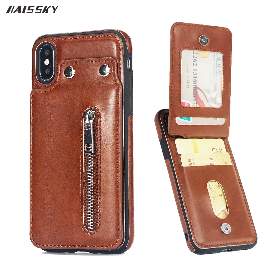 Винтажный кожаный чехол для iPhone 6, 6s, 7, 8 Plus, X, XR, XS, чехол на молнии с откидной крышкой для карт, чехол для телефона, для iPhone XS, Max, 6, 6s Plus