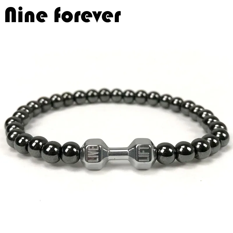 Мужской браслет-гантели Nine forever Ювелирные Изделия Из Натурального Гематита