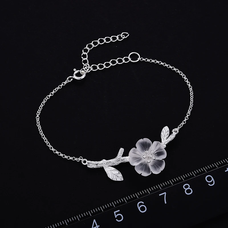 Lotus Fun Moment реального 925 пробы серебро Природный кристалл ручной работы Модные украшения творческий цветок в дождь браслет Для женщин
