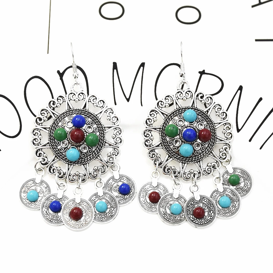 Афганские богемные окисленные Висячие серьги Jhumka в виде монет индийские цвета