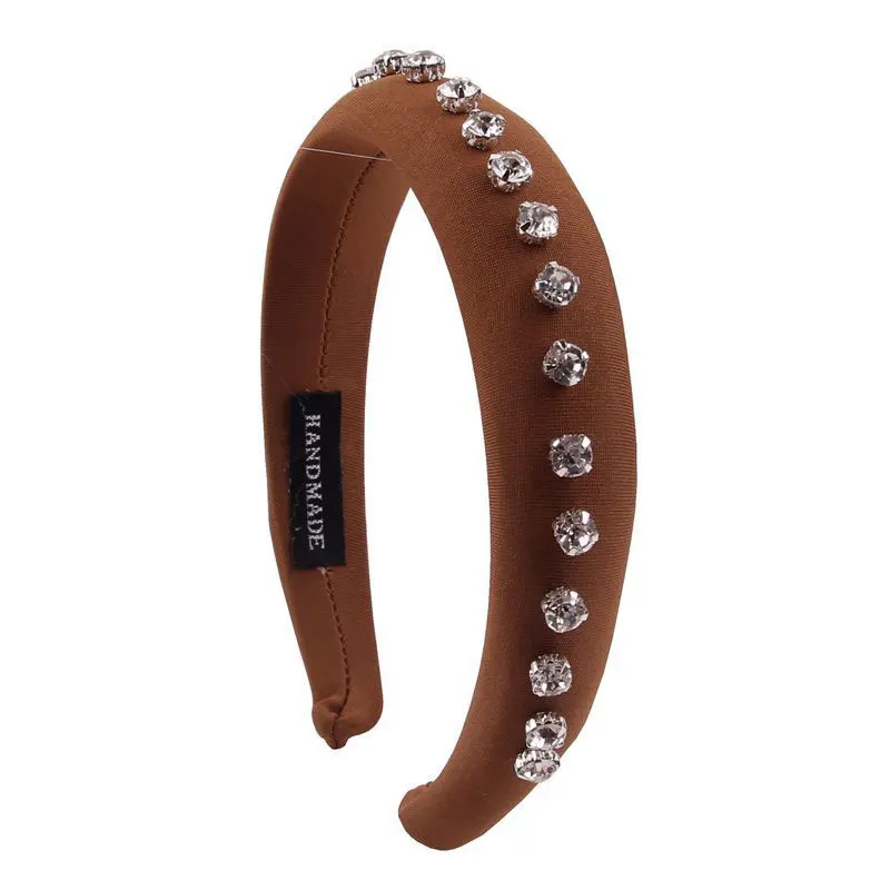 01 brown Fioday, украшенные кристаллами, 3 см, ширина 1,5 см, толстые повязки на голову, черные, с заклепками, молочный шелк, повязки на голову для женщин, искусственные жемчужные обручи для волос, женские - Цвет: 01 brown