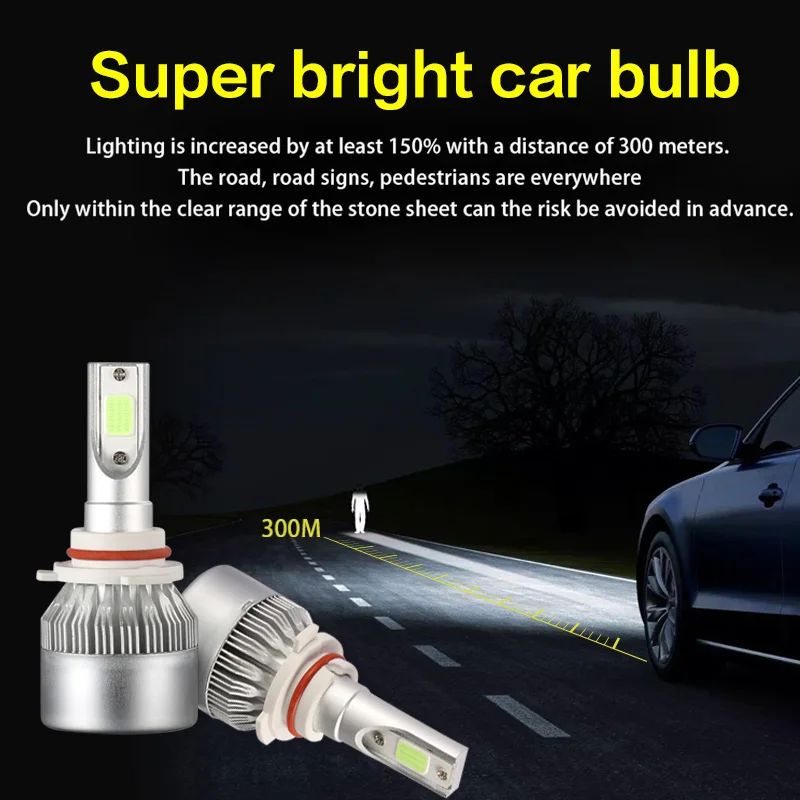 Car Headlight Bulbs 2x H4 LED 9005 H1 H3 9012 H8 H9 H10 H11 9008 9004 9007 H7 HB2 HB1 HB5 3000K 4300K 25000K COB chip 12V 24V | Автомобили