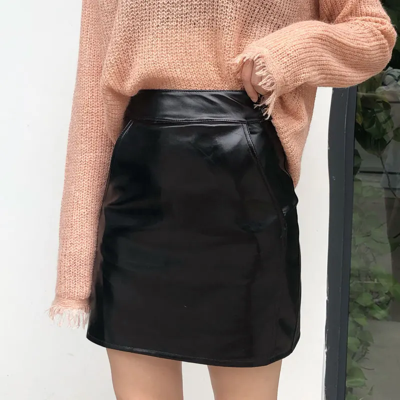 Women Pu Leather Skirt 2018 Autumn Streetwear Casual Office Work Wear Bodycon Pencil High Waist Mini Skirts Jupe | Женская одежда