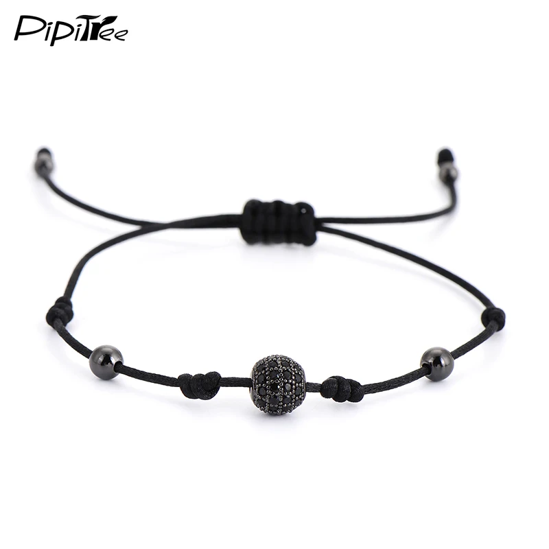 Pipitree роскошный 8 мм CZ шар розового золота цвет Шарм макраме браслеты простой