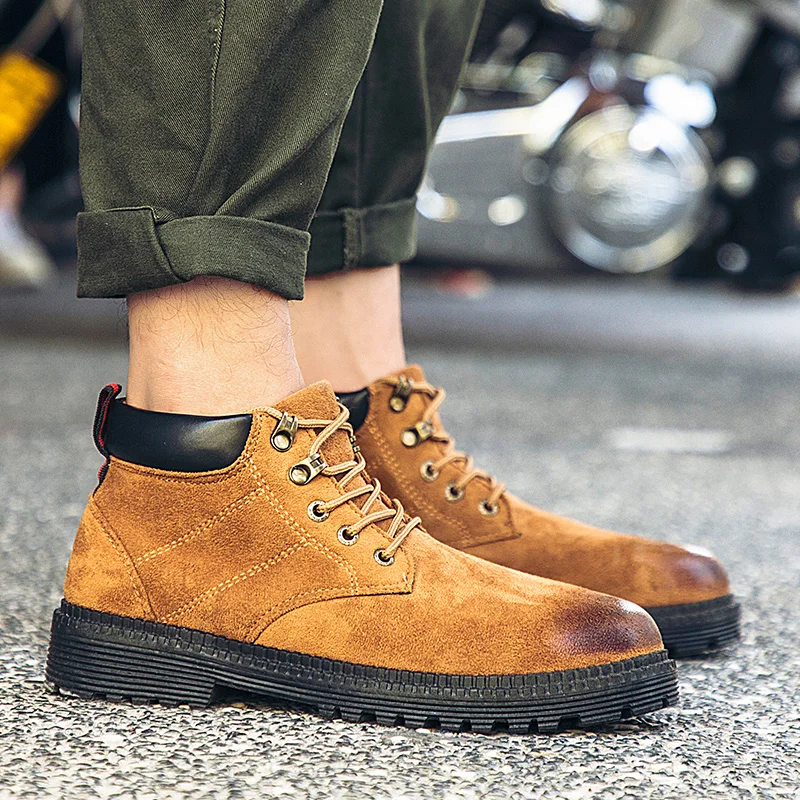 HEINRICH Leather Ankle Boots High Quality Mens Casual Lace-Up Comfortable Working Shoes Men Stivaletti Uomo Botte Homme | Обувь