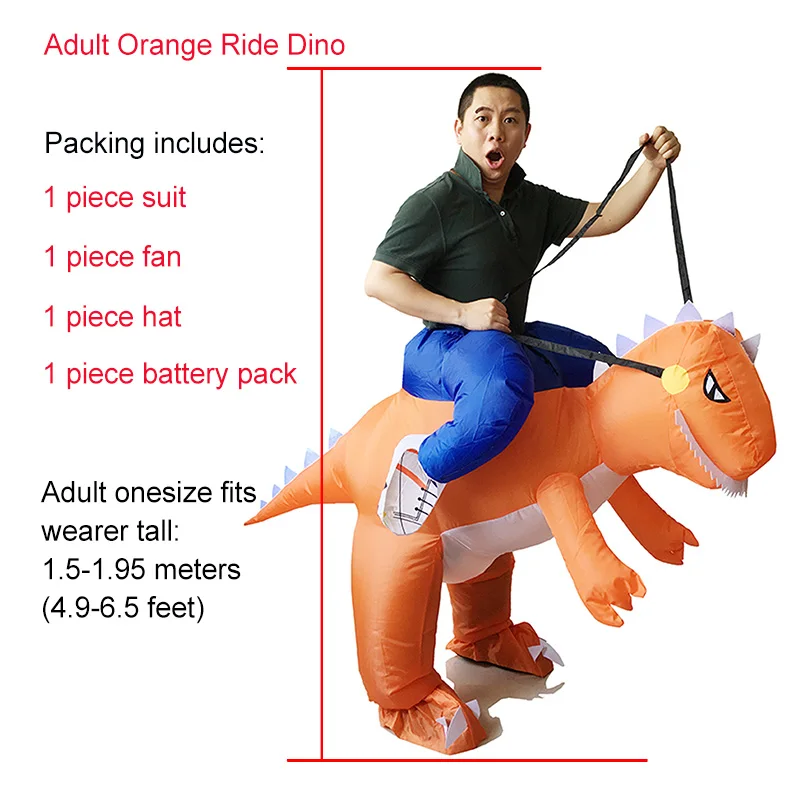 Adult orange ride JYZCOS, надувной костюм динозавра для детей и взрослых, костюм ковбоя, единорога, сумо, борца, костюм Пурима, карнавальный костюм на Хэллоуин - Цвет: Adult orange ride