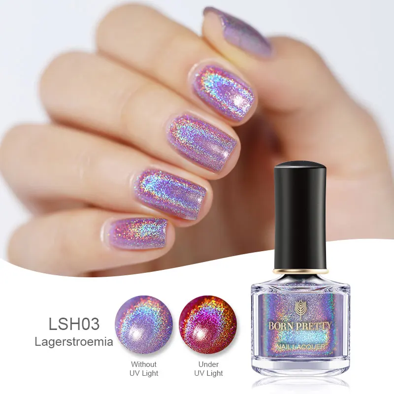 color 2 BORN PRETTY 6ml Iridescent Shiny Holographic Nail Polish Wonderworld Glitter Series Sequins Nail Art Lacquer Manicure Tools - Цвет: color 2