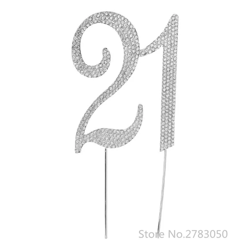 21 Silver Стразы № 15/16/18/21 торт Топпер для 15th 16th 18th 21th дня рождения, свадьбы, годовщины праздничный торт - Цвет: 21 Silver