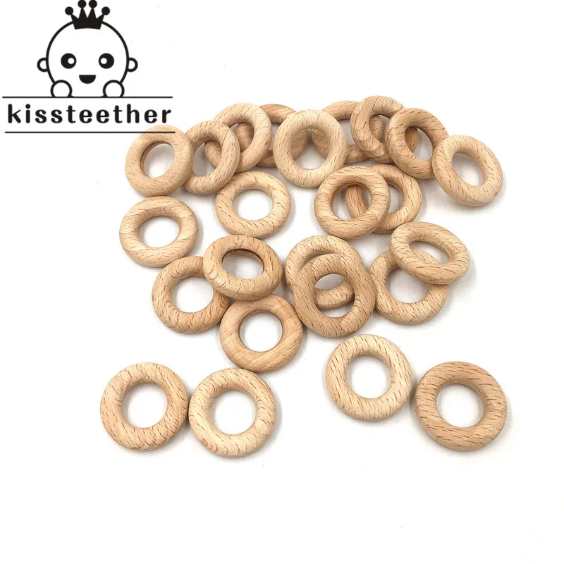 Beech Wooden Teething Rings BPA Free Food Grade 40mm Wooden Ring Teethers DIY Nursing Accessories Rings Baby Teething Toy