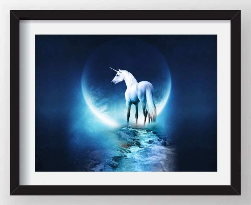 Волшебный единорог Лошадь Животных Луна Обои Печати Картина Маслом на Холсте Wall