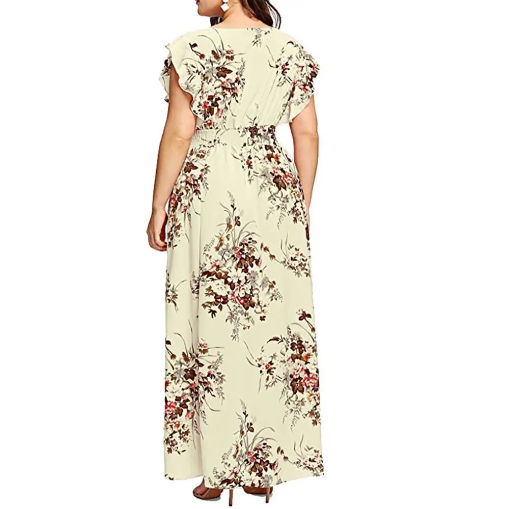 Женское платье большого размера летнее Макси без рукавов с v образным вырезом и