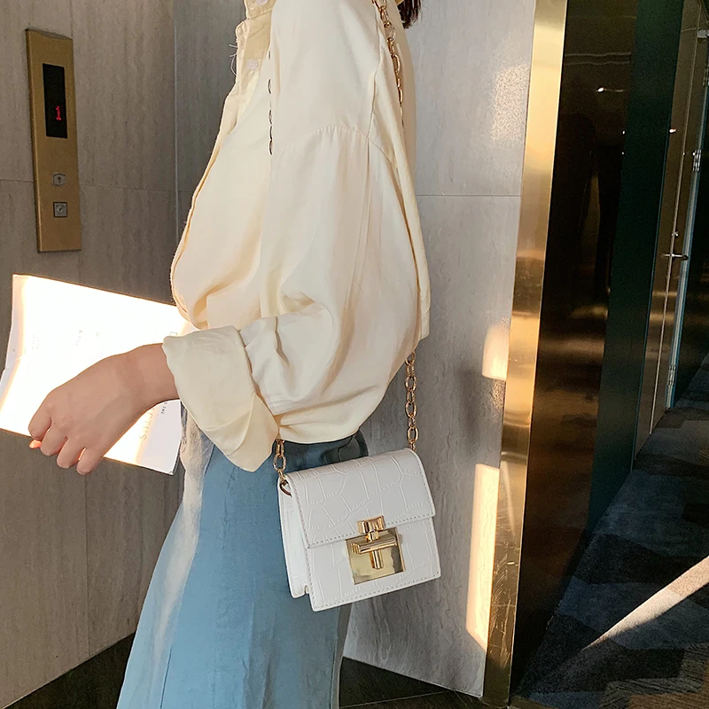 Stone Pattern MINI Crossbody Bags For Women Lock Messenger Shoulder Bag Lady Lipstick Handbags and Purses