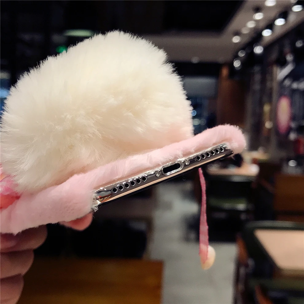 Pig Dog Hat Fur Case For iPhone XS Max XR 6S 7 8 Plus Girl Style Winter Warm Cute Cover X 10 6 Accessory |