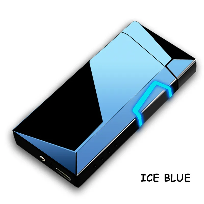 blue Цинковый сплав электронная импульсная Usb перезарядка сенсорная электрическая дуговая сигарета дисплей зажигалка - Цвет: blue