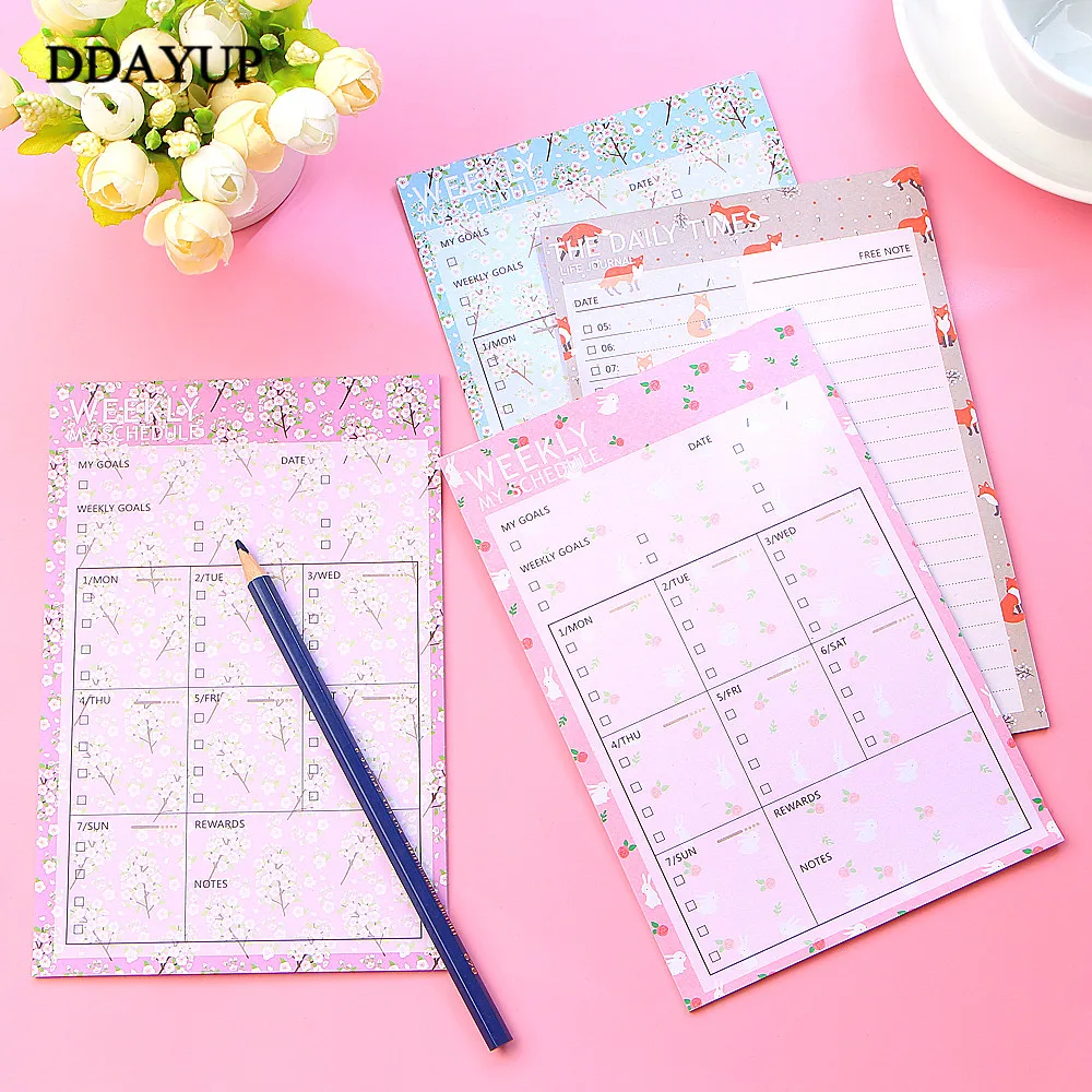 Цветочный блокнот Kawaii кролик лиса напечатанный Dily/Еженедельный план записная