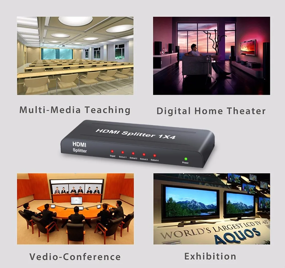(Отправка от нас) Proster 1X4 HDMI сплиттер Поддержка 3D 1 вход 4 Выход 1080p 1x4 дистрибьюторы