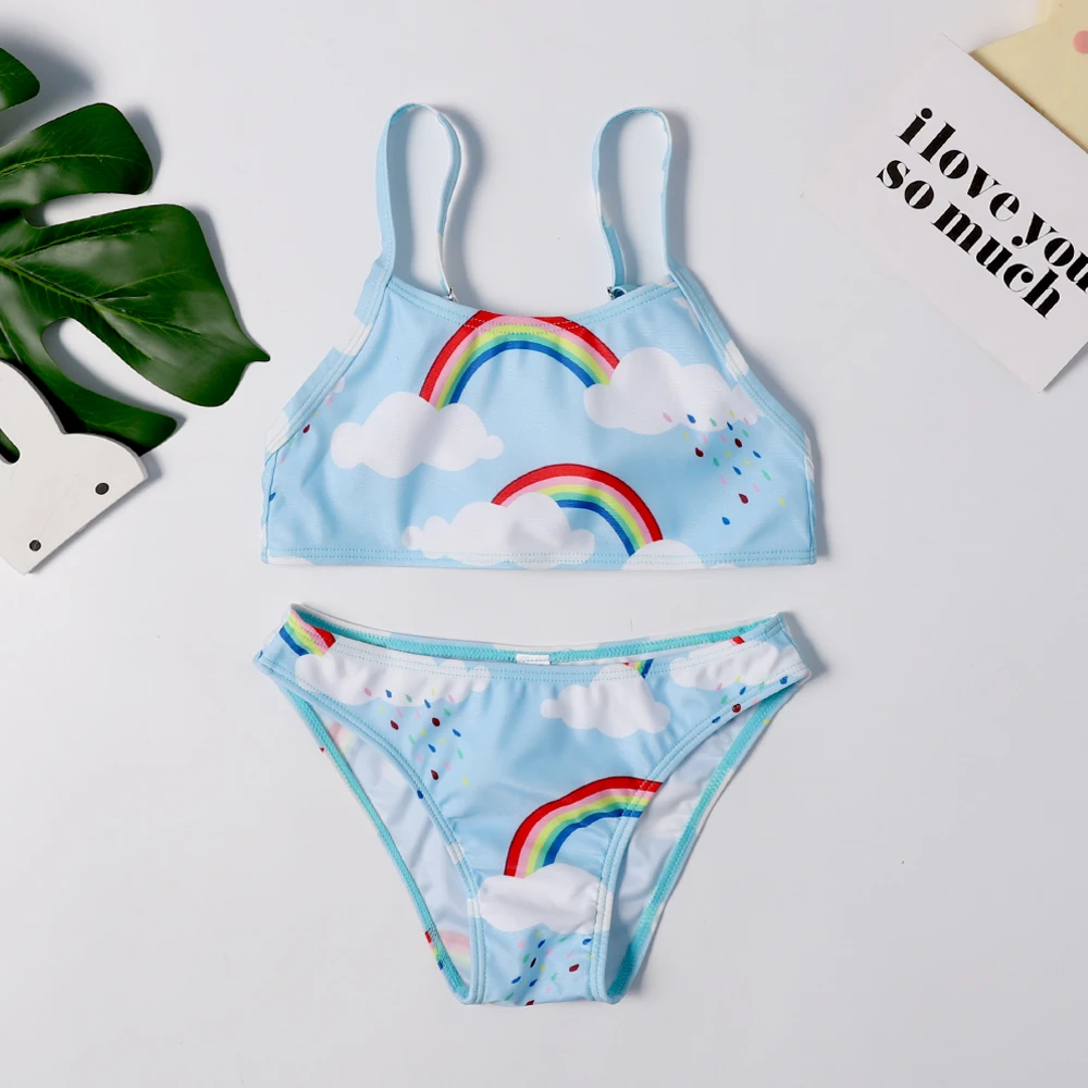 AQUA Новинка года; купальный костюм для маленьких девочек; детский купальник-бикини; детский купальный костюм с радужным бантом из двух предметов; красивый купальный костюм для девочек; пляжная одежда - Цвет: AQUA