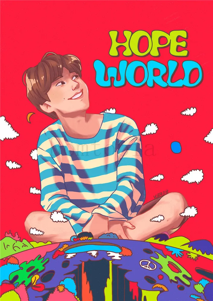 Небесно-голубой Надеюсь мир плакаты J-HOPE наклейки на стену Высокое разрешение хорошее качество глянцевый бумажный Декор на стену гостиная спальня - Цвет: Небесно-голубой