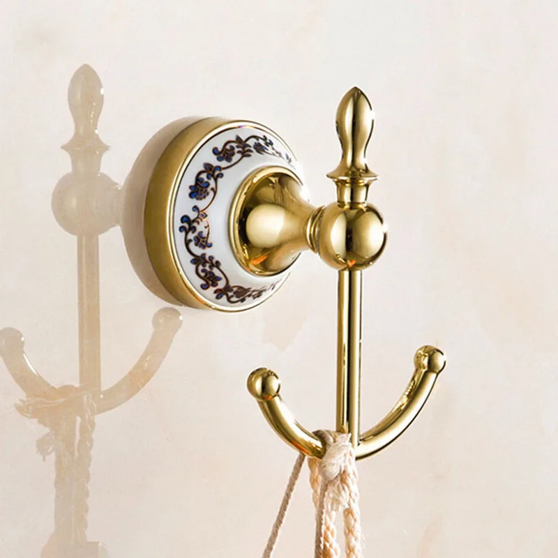 UniFish Bathroom Wall Mount Antique Brass Hardware Robe Hook with Ceramic Flower Living Room Bronze Hangers | Обустройство дома