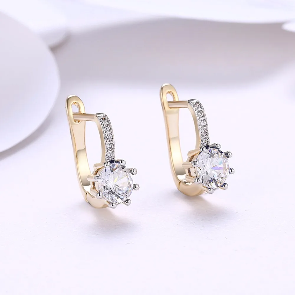 

2020 Luxury Female Blue White Cubic Zircon Buckle Stud Earrings Women Rose Gold Color Earrings For Female Jewelry Wholesale