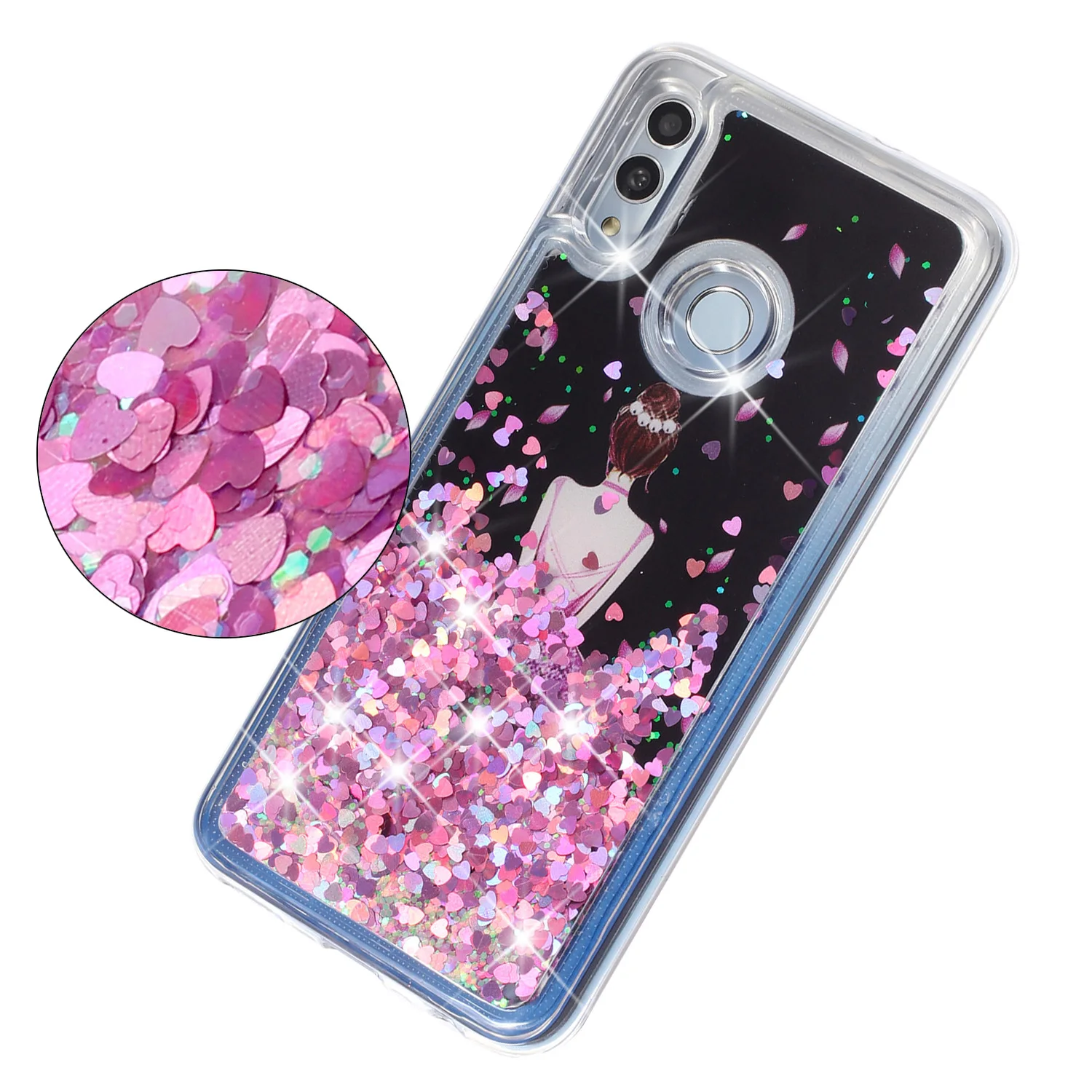Y7 2019 Case on for Huawei Fashion Girl Quicksand Glitter Liquid Phone For Cover Coque |