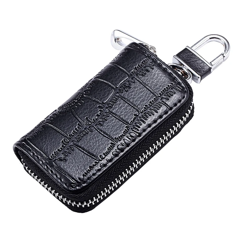 

Yesello Genuine Leather Zipper Premium Crocodile Embossed Car Key Bag Men Business Affairs Car Remote Control Package
