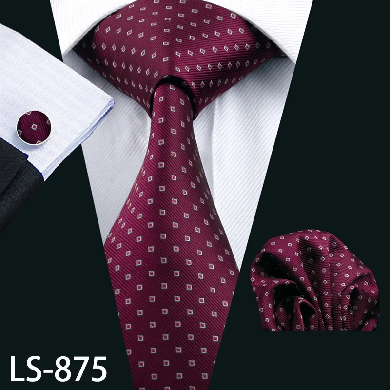 LS-875 LS-704, мужской галстук, шелк, красный, в клетку, жаккардовый, тканый, свадебный галстук, Barry.Wang, Hanky, запонки, набор, галстук для мужчин, деловые, вечерние - Цвет: LS-875