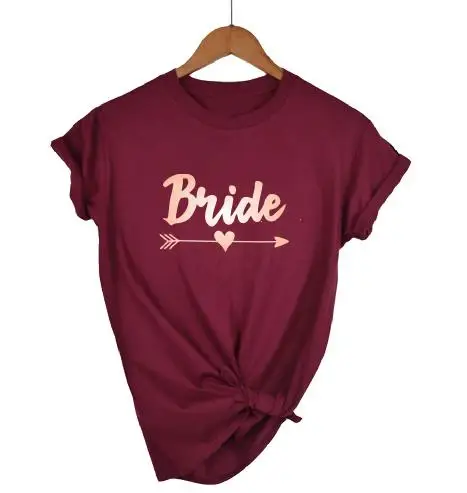 red rosegold BRIDE OKOUFEN девичник вечеринка Свадьба Команда Невесты Футболка невесты отряд "невеста" Женский Топ короткий рукав розовое золото Печать Топы - Цвет: red rosegold BRIDE