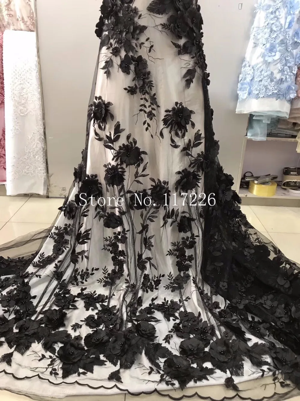 Роскошный 3d цветок африканская сетка кружева текстиль изящный черный