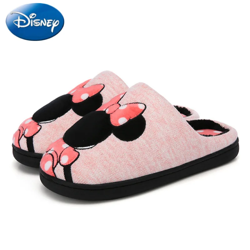 Pink Disney/зимние милые розовые домашние хлопковые тапочки с Микки Маусом для мальчиков и девочек; домашняя обувь для спальни на плоской подошве; удобная теплая обувь - Цвет: Pink