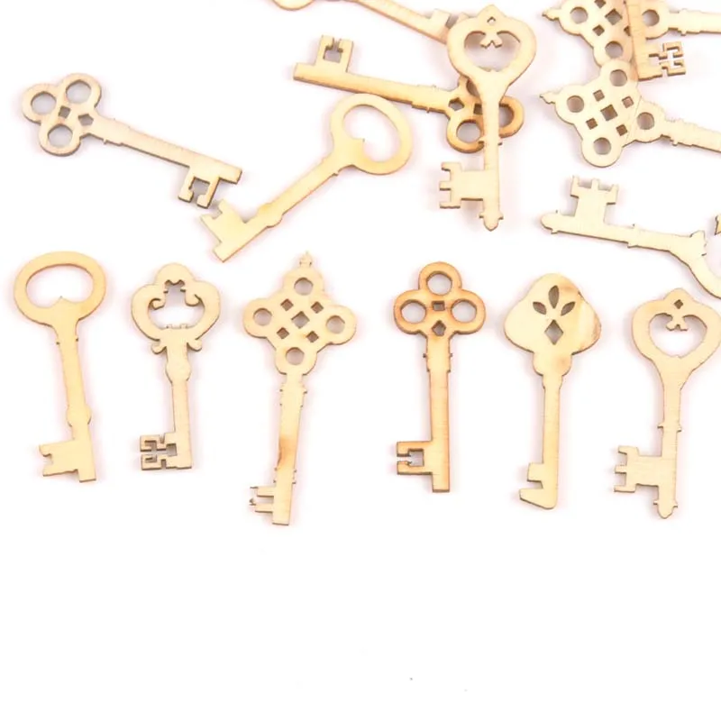 48 шт. смешанных натуральных деревянных ключей для скрапбукинга рукоделия
