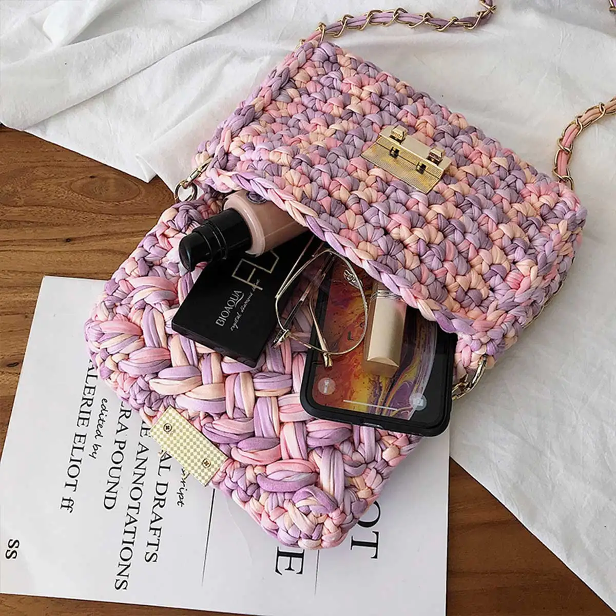 INS квадратная сумка цветная ткацкая на плечо южнокорейская стильная через для