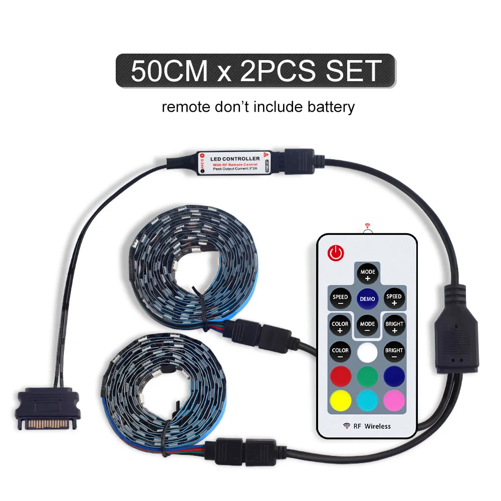 50cm x 2pcs set SMD 5050 DC12V RGB Светодиодная лента гибкий светильник 60 Светодиодный s/m комплект из 2 предметов для ПК чехол для компьютера с интерфейсом SATA+ кабель от 1 до 2 - Испускаемый цвет: 50cm x 2pcs set