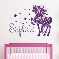 Stars Baby Room Wall Decals Personalized Name Horse Vinyl Wall Stickers Girl Nursery Room Decor Sticker DIY Home Decoration S155