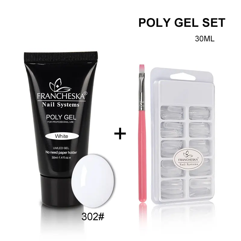 Polygel 302 kit 30 мл полигель наборы Французский прозрачный дизайн ногтей камуфляж 7 цветов кончик для ногтей Форма Кристалл УФ гель полигель набор ломтик кисти гель для ногтей - Цвет: Polygel 302 kit