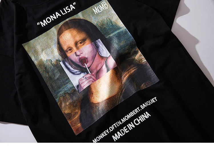 Plegie Лето хип-хоп Футболка уличная Мужская забавная MonaLisa футболка хлопок Мода Harajuku футболка короткий рукав топ тройники