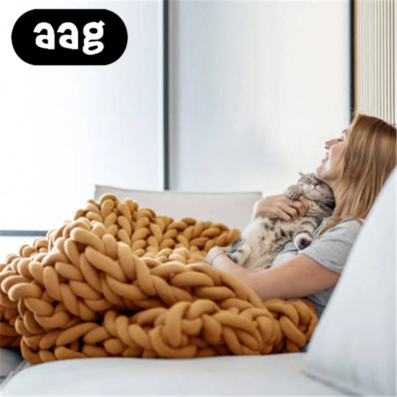 AAG вязаное одеяло ручной работы, шерстяное объемное вязаное одеяло, теплое зимнее одеяло для дивана, кровати, пола, домашнего декора