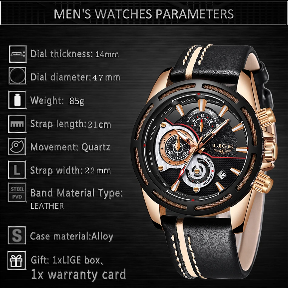 Relogio Masculino LIGE мужские s часы Топ бренд класса люкс кварцевые золотые часы мужские повседневные кожаные военные водонепроницаемые спортивные наручные часы