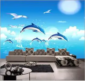 

Custom 3d wallpaper Sitting room background murals | children bedroom wallpaper murals | custom dolphins jumping murals
