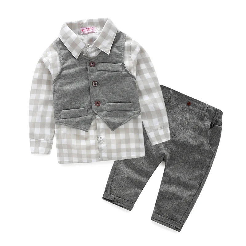 Новинка одежда для маленьких мальчиков клетчатая рубашка с жилетом Одежда