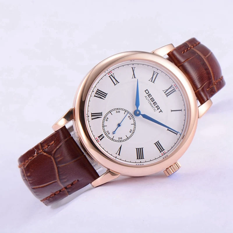 Мужские автоматические часы deber 40 мм Rosegold синие с римскими марками Чайка Mov не
