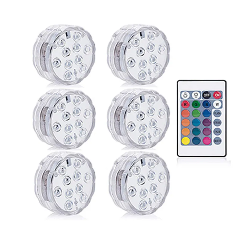 10 Led пульт дистанционного управления RGB погружной светильник на батарейках подводный ночник наружная ваза чаша садовые вечерние украшения - Испускаемый цвет: 6 lamp 1 remote