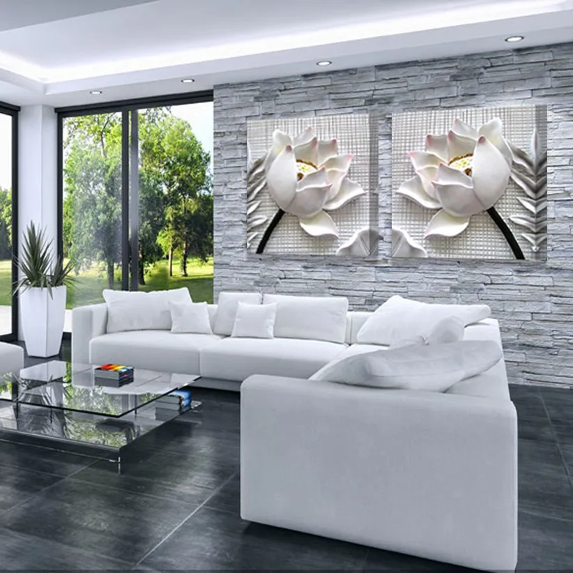 Современный 3D белый лотос четкости холсте предметы интерьера Гостиная Модульная