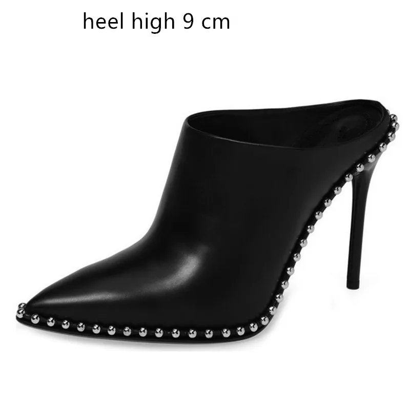 black 9 cm heel Knsvvli/ стиль; пикантная обувь на высоком каблуке; женские тапочки со стразами с острым носком; цвет черный, белый; женские туфли без пяток на высоких каблуках 7 см и 9 см - Цвет: black 9 cm heel