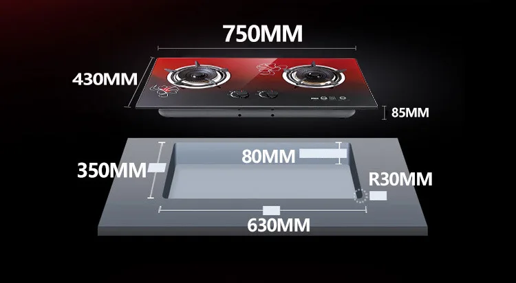 Home Built-in Ranges Natural Gas Liquefied Gas Integrated Cooktop Kitchen Appliance Tempered Glass Easy Cleaning Ranges