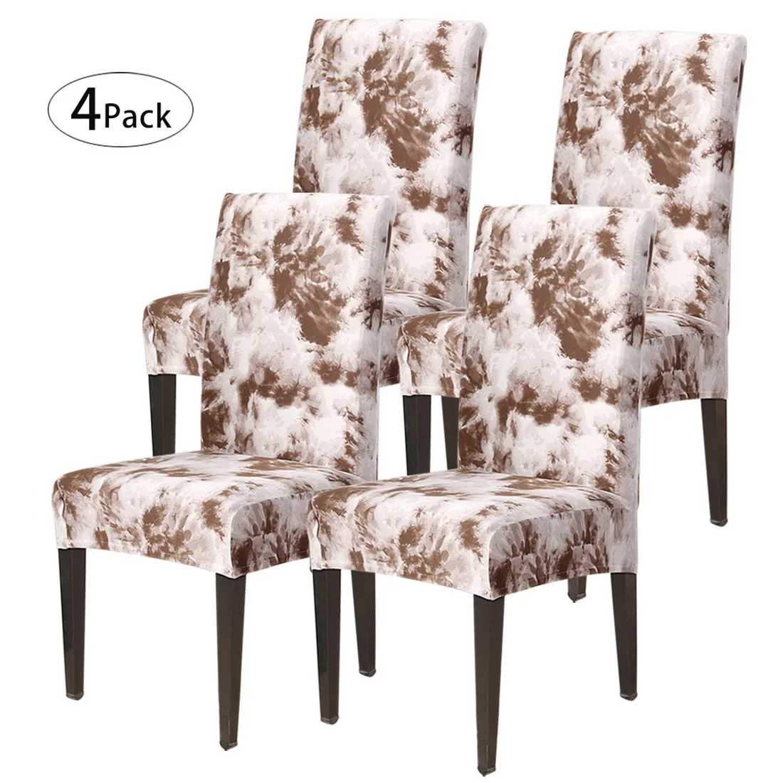 brown 4pc Съемные чехлы на стулья с цветочным принтом, эластичные чехлы на стулья для ресторанов, свадеб, банкетов, складные чехлы на стулья для гостиниц - Цвет: brown 4pc